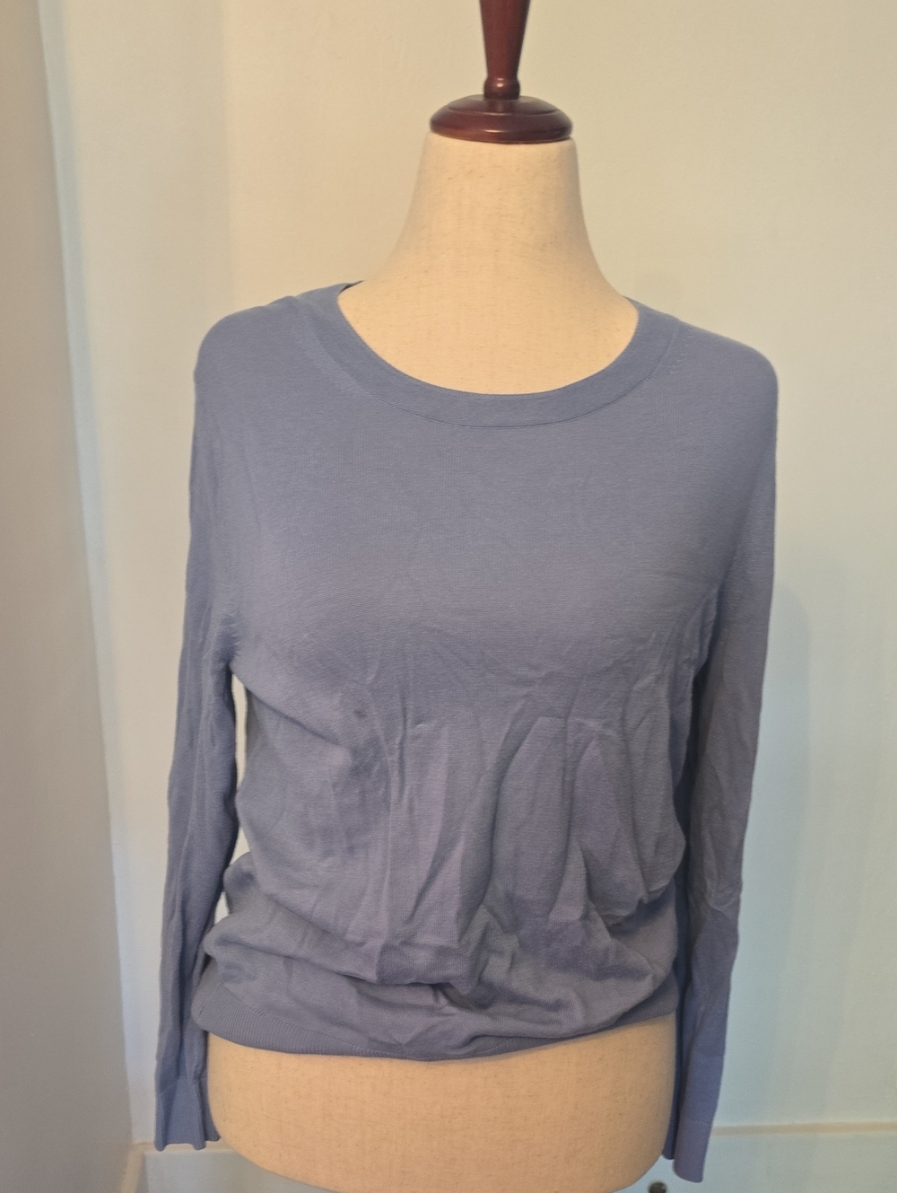 Light Blue And Beige  Women's Long-Sleeve Crewneck And V-Neck Top Bundle